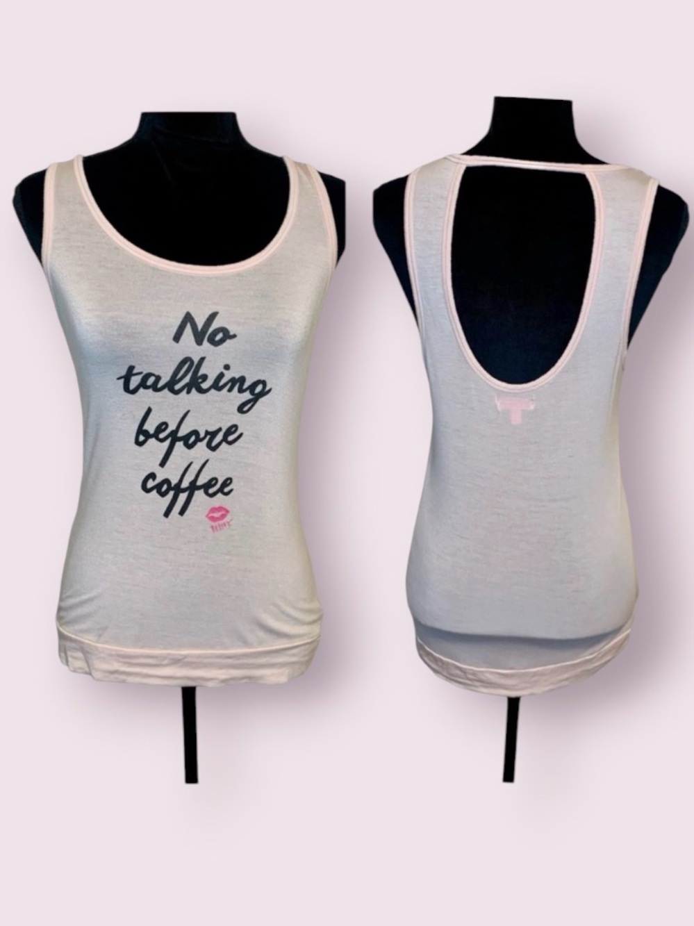 Betsey Johnson No Talking Before Coffee Tank Top Open Back Pink Size Small